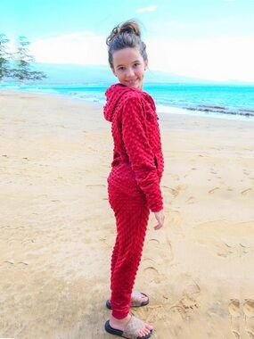 Like Apple Cozy Red Textured Joggers
